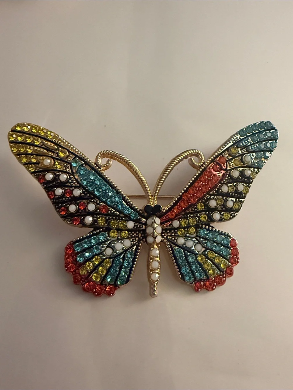 Multicolor Crystal Butterfly Brooch